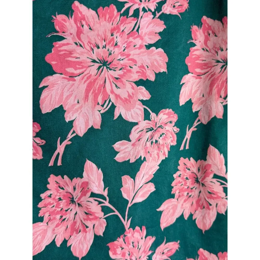 J.Crew Mercantile Green Pink Floral Pencil Skirt Size 4 Lined Stretch Cotton